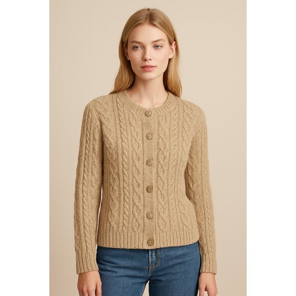 MAREA Tan cropped cable knit cardigan button up size M - Picture 1 of 6